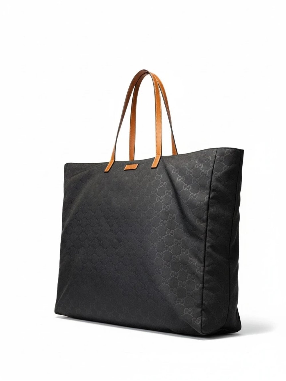 Gucci GG Nylon Tote Black with Brown Leather Handles - Picture 1 of 12